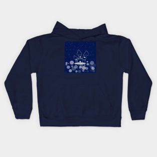 Palace, building. Castle, house, real estate with dark blue color background.  New concept backdrop, glitter effect Kids Hoodie